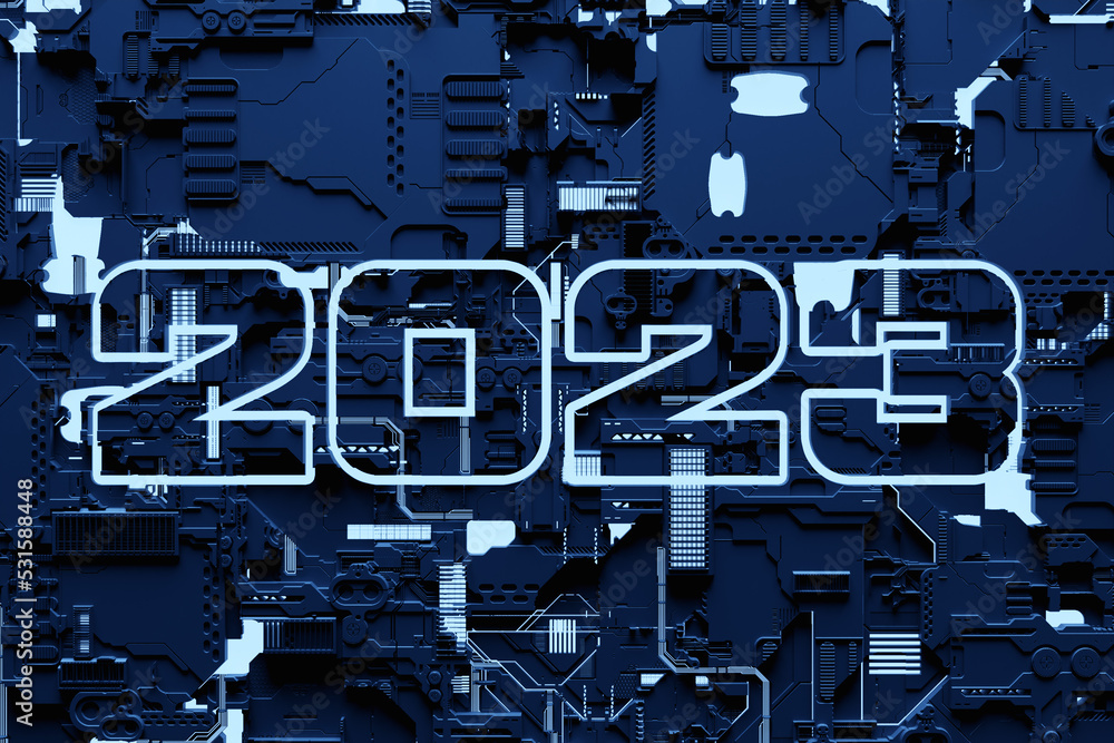 Poster 3d illustration abstract geometric tech pattern with futuristic tech postcard with the year 2023. gr