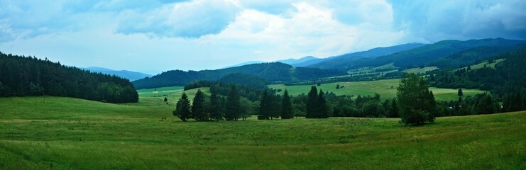 Fototapeta na wymiar Slovakia-panoramic view of the landscape near the village Pohořelá in the Low Tatras