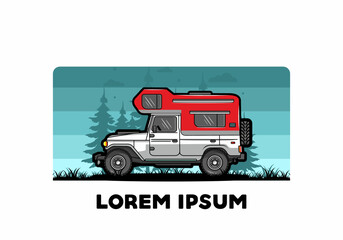 Stocky camper car illustration badge