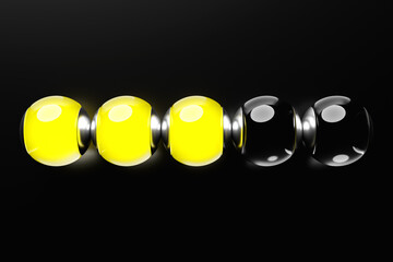 3d illustration of a bright instrument panel depicting values from normal to critical values in different colors on a black background