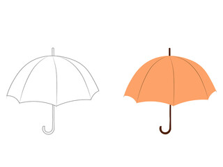 vector illustration of an open umbrella in flat and outline style. Umbrella coloring.
