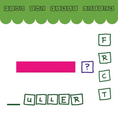 Find the first letter of the word RULLER and connect. Educational game for children.
