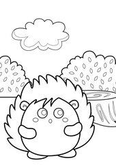 Cute Porcupine Animal Woodland Forest Coloring Pages A4 for Kids and Adult