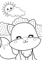 Cute Fox Animal Woodland Forest Coloring Pages A4 For Kids and Adult