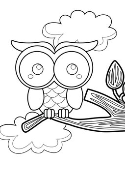 Cute Owl Night Bird Animal Woodland Forest Coloring Pages A4 for Kids and Adult
