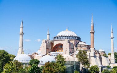 Fototapeta na wymiar Landscape of Istanbul with the Hagia Sophia Mosque on a clear and sunny day.