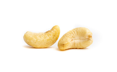 Cashew nuts as a background, top view. Cashew isolated on white background. Healthy foods.