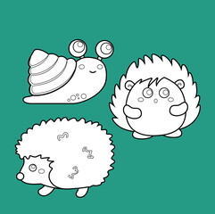 Cute Porcupine and Snail Insects Animal Woodland Forest Digital Stamp