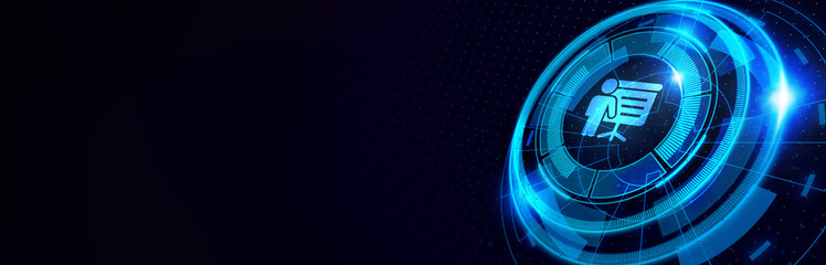 Obraz premium Business, Technology, Internet and network concept. E-learning education. Internet technology webinar online courses concept. 3d illustration