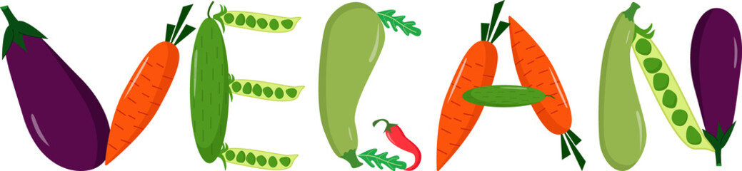 Vegan veggie lettering flat vector icon for food apps and websites.
