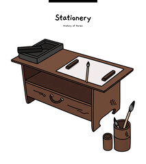 This illustration is a traditional Korean school product. It is hanji, brush, inkstone, and ink.