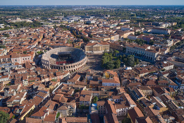 Aerial view of Arena di Verona, Italy. Top view of downtown Verona Italy