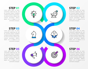 Infographic template. 6 circles with icons and a line