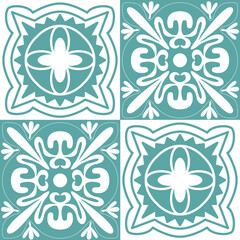 Seamless pattern mint blue pastel, repeating motif tile mosaic design pottery, portuguese style in pottery