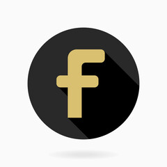 Obraz premium Golden letter F in the black circle. Flat design and long shadow