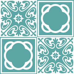 Azulejo seamless pattern stylish trendy ceramic tile design element for kitchen backsplash, vector illustration