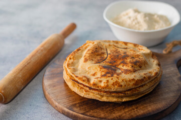 selective focus of Indian flat bread Roti or Chapati.