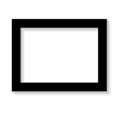 Black empty photo or picture frame with shades isolated on white background. Vector illustration. Wall decor. Rectangle horizontal photo frame