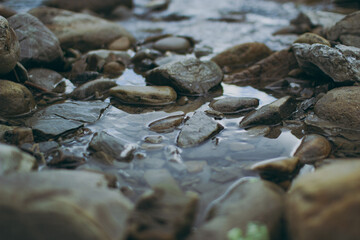 Water flows between the rocks