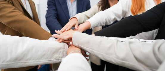 Group of teamwork person holding hands strength collaboration concept. Business partnership success together team. Group of people unity friendship, circle connection.