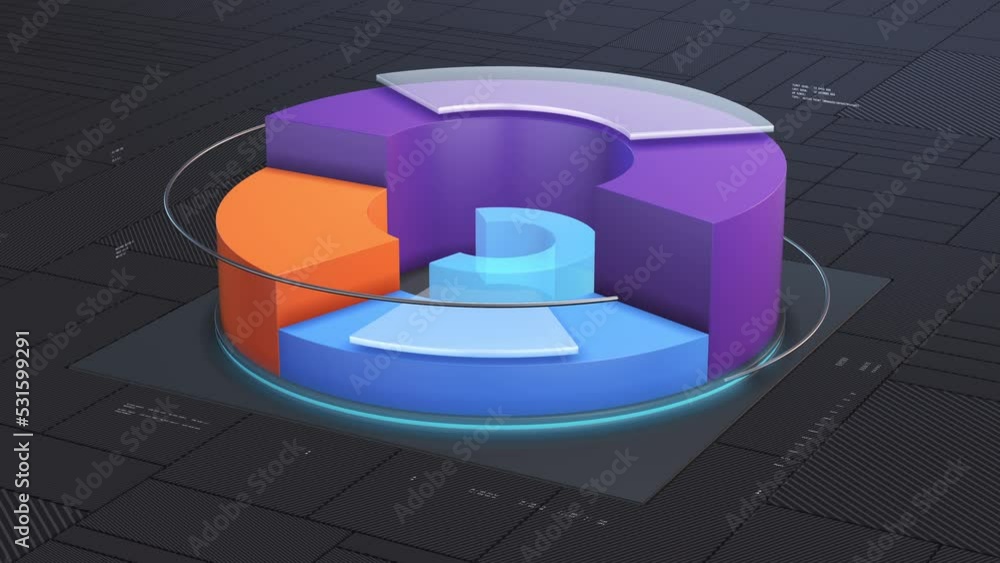 Poster pie chart animation with random numbers and abstract data, concept of financial business, stock mark