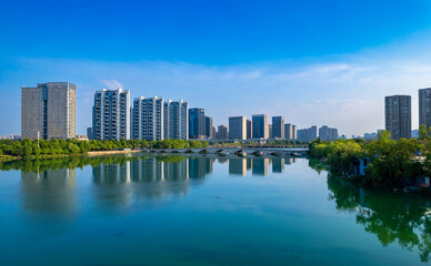 Jiuhong Bridge Urban Environment, Dalin Park, Shaoxing City, Zhejiang Province, China