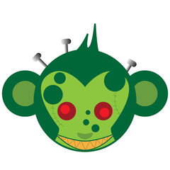 graphic design illustration of a cute zombie monkey head. can be used for products or for content on Halloween.