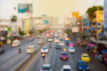 abstract Blurred background of traffic car on the capital city street at the morning. Public Transport Blur Background.