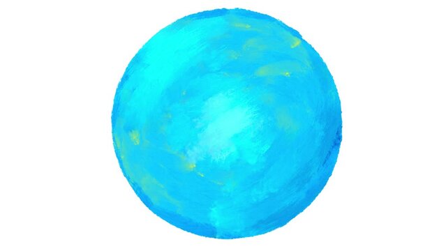 Ball hand drawn painted globe crayon drawing crazy pulsing cartoon animation. Hand drawn texture, dynamic, cartoon on white background for any use. Seamless loop, alpha channel.
