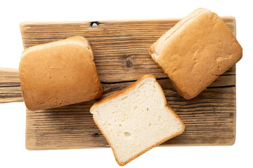 Toasted white bread sliced isolated on white background, top view