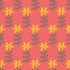 Floral pattern on pink background seamless pattern for design, daisy flower blossom