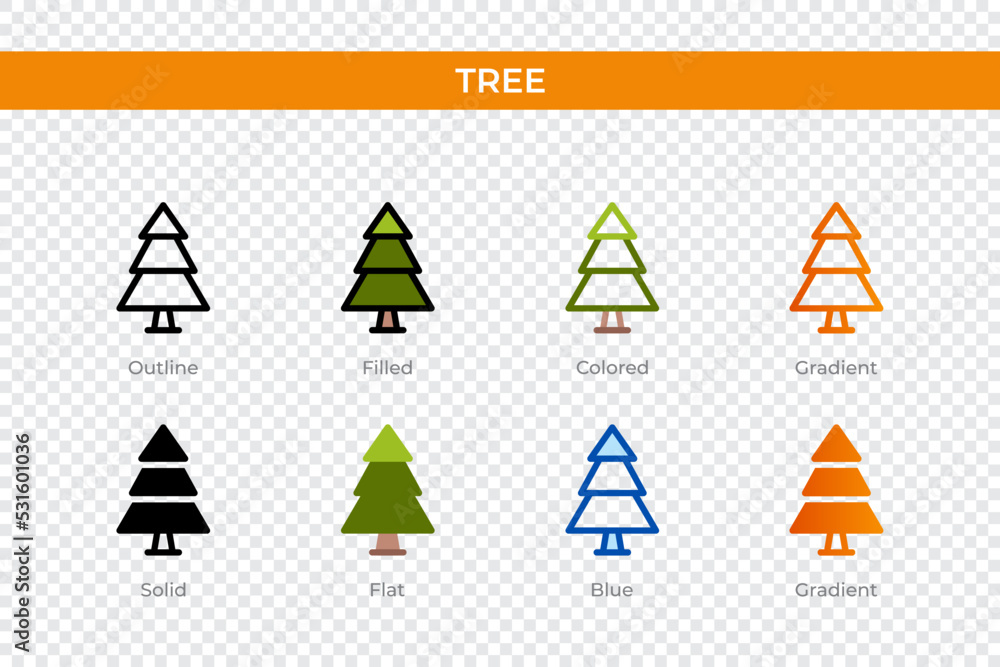 Poster tree icon in different style. tree vector icons designed in outline, solid, colored, filled, gradien