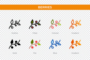berries icon in different style. berries vector icons designed in outline, solid, colored, filled, gradient, and flat style. Symbol, logo illustration. Vector illustration