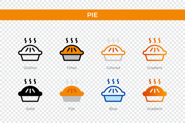 pie icon in different style. pie vector icons designed in outline, solid, colored, filled, gradient, and flat style. Symbol, logo illustration. Vector illustration