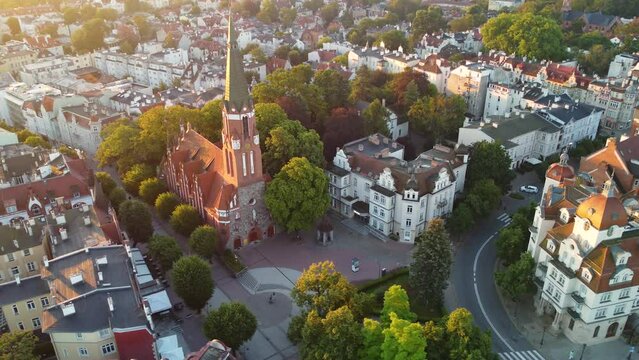 View from the drone on the center of Sopot, Poland.