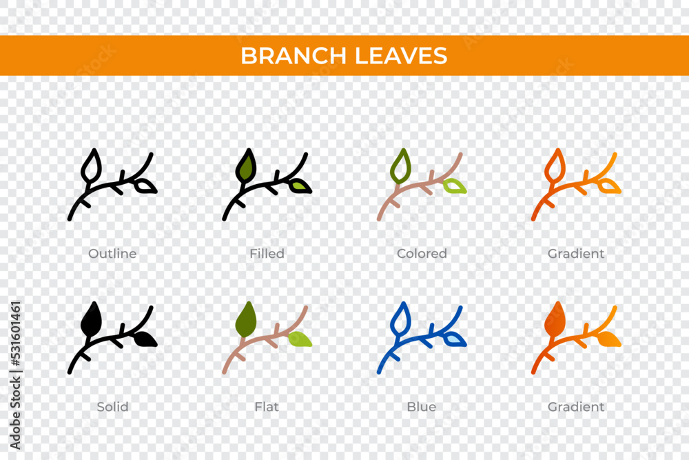 Poster branch leaves icon in different style. branch leaves vector icons designed in outline, solid, colore