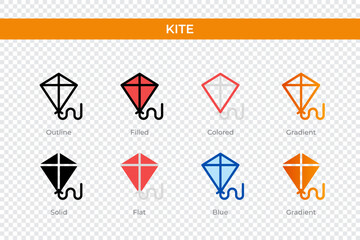 kite icon in different style. kite vector icons designed in outline, solid, colored, filled, gradient, and flat style. Symbol, logo illustration. Vector illustration