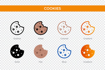 cookies icon in different style. cookies vector icons designed in outline, solid, colored, filled, gradient, and flat style. Symbol, logo illustration. Vector illustration