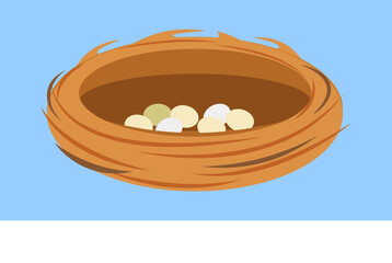 Bird nest with eggs, illustration