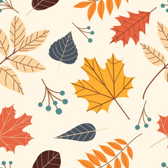 Seamless pattern autumn leaf fall. Vector illustration leaves. Good for fabric, print, textile, kids decor room, background, wrapping