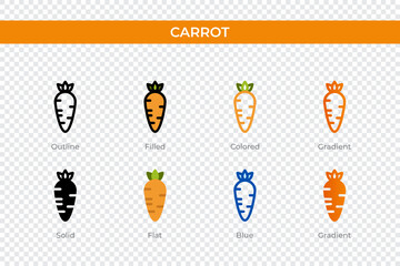 carrot icon in different style. carrot vector icons designed in outline, solid, colored, filled, gradient, and flat style. Symbol, logo illustration. Vector illustration