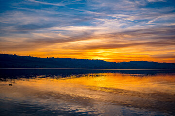 Fototapeta na wymiar Sunset over the lake - Sempach, Switzerland