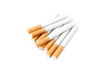 Concept of harm of smoking, cigarettes isolated on white background
