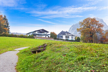 View of alpine village St. Gilgen and Wolfgangsee lake, Austria.