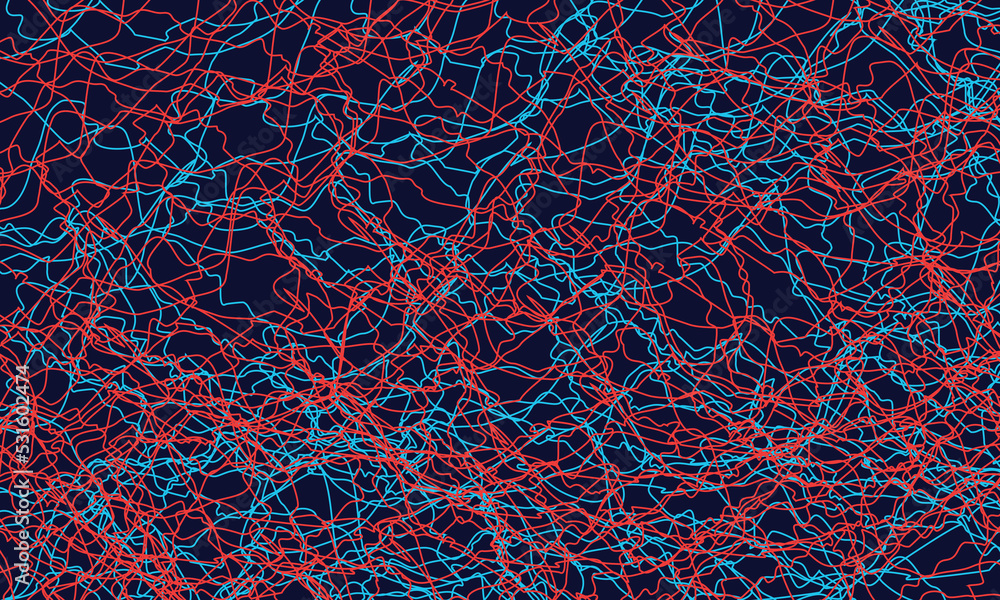 Poster blue and red lines in chaos. abstract background.