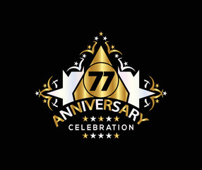 Invitation card, Celebrating of, 77 Years Anniversary, Simple Design of gold color decoration Logo