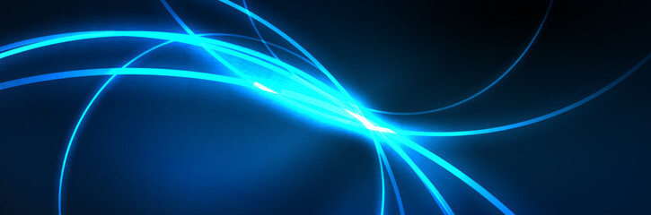 Neon glowing fluid wave lines, magic energy space light concept, abstract background wallpaper design