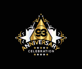 Invitation card, Celebrating of, 93 Years Anniversary, Simple Design of gold color decoration Logo