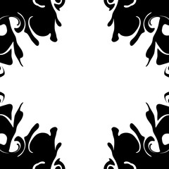 Abstract marble swirl corners. Marbling pattern, black liquid paint. Isolated png illustration, transparent background. Asset for overlay, montage, collage, card or banner.	