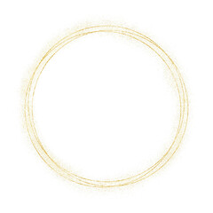 Round golden frame, gold circles. Glitter splatter. Isolated png illustration, transparent background. Asset for overlay, texture, pattern, montage, collage, shape, greeting, invitation card.